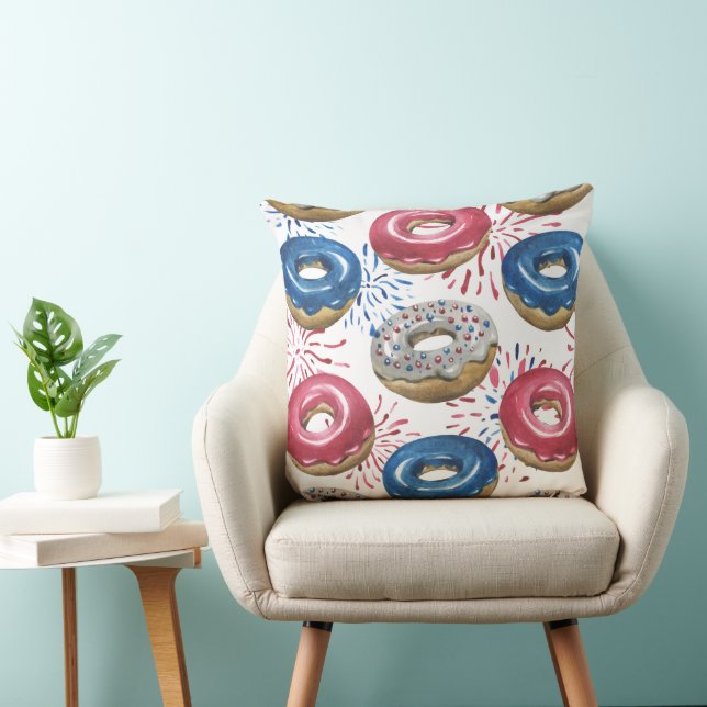 COUSSIN BLANC ROUGE PATRIOTIQUE BLEUS BLEUS DONUTS FROSÉS (Chaise)