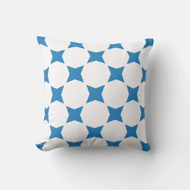 Coussin Blanc & Royal Pastel Blue Star Motif Design (Recto)