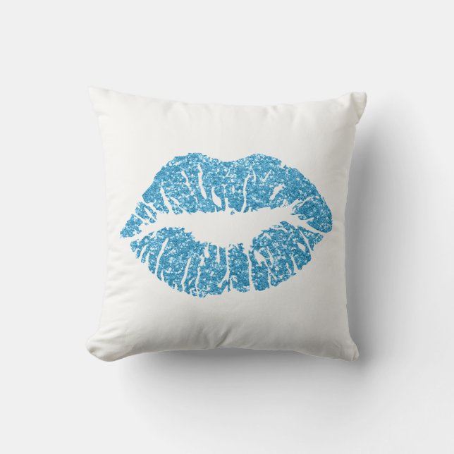 Coussin Blanc Sapphire Parties scintillant Bleu Baisers lè (Recto)