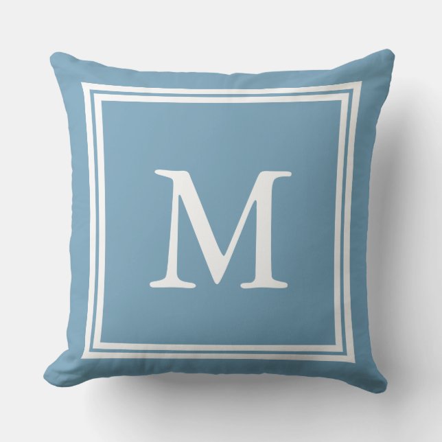 Coussin Blanc sur le monogramme bleu de double cadre de la (Recto)