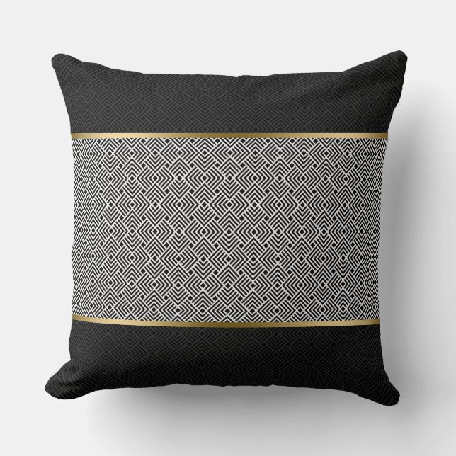 Coussin Blanc sur le Motif géométrique moderne noir (Recto)