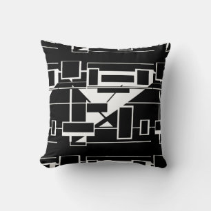 Coussin Blanc sur Marine Noir Géométrique Labyrinthe Abstr