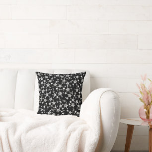 Coussin Blanc sur noir Motif d'étoiles d'impression Lino