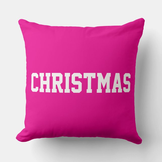 Coussin Blanc Texte Sportif NOËL Sur Rose Clair De Fête (Recto)