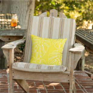 Coussin Blanc Tropical Leaf Motif Sur Sunny Yellow