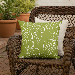 Coussin Blanc Tropical Leaf Motif Sur Vert Olive