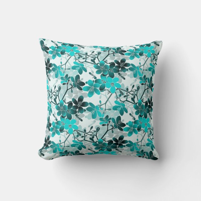 Coussin Blanc Turquoise Turquoise & Gris Floral (Recto)