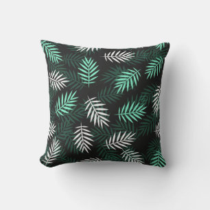 Coussin Blanc Turquoise Vert Feuilles Moderne Tropical