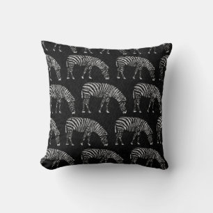 Coussin Blanc Zebras Stencil Noir Denim