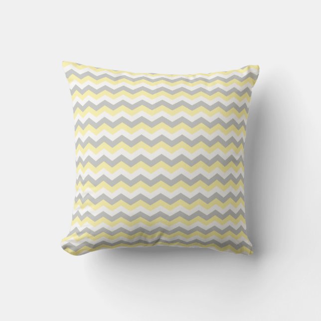 Coussin Blanc, zigzag gris de Chevron de jaune (Recto)