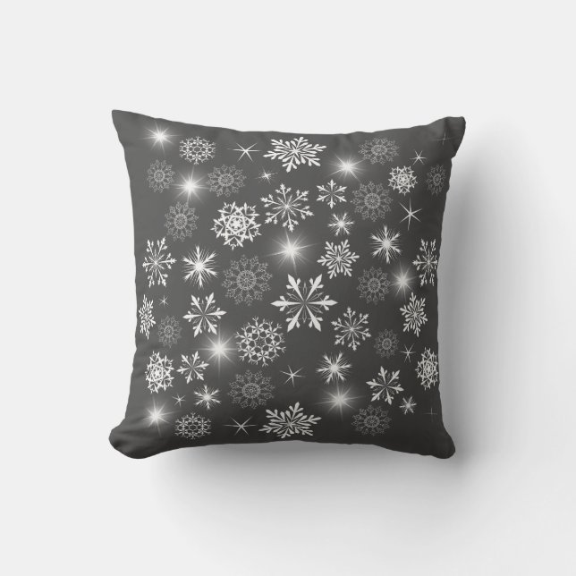 Coussin Blancs brillants Snowflakes Gris Charbon d'hiver (Recto)
