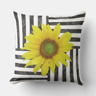 Coussin Blancs d'aquarelle noir avec tournesol