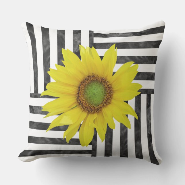 Coussin Blancs d'aquarelle noir avec tournesol (Recto)