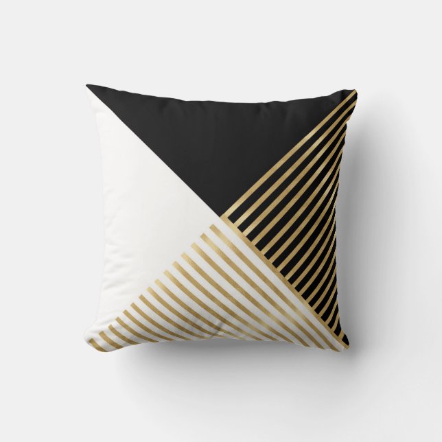 Coussin Blancs d'or géométrique noir moderne (Recto)