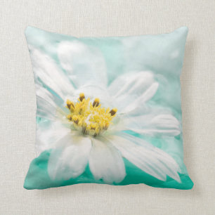 Coussin Blancs Fleur Bleu Aqua Aqua Turquoise