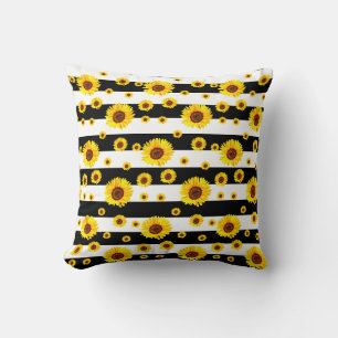 Coussin Blancs Noirs Avec Fleur De Tournesol