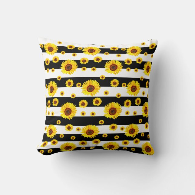 Coussin Blancs Noirs Avec Fleur De Tournesol (Recto)