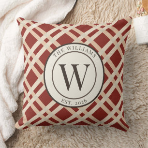 Coussin Blason de Famille Monogramme Plaid Automnal Rustiq