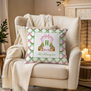 Coussin Blason de monogramme de Noël léopard Prépa aquarel