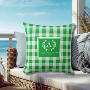 Coussin Blason Monogramme Gingham Vert