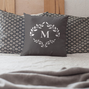 Coussin Blason personnalisé feuilles de laurier à monogram