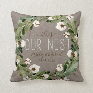Coussin Bless Nest Cotton Wreath Photo Mariage Keepsaké