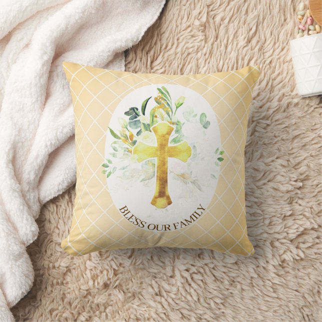 Coussin "Bless our Family" Christian Cross  (Couverture)