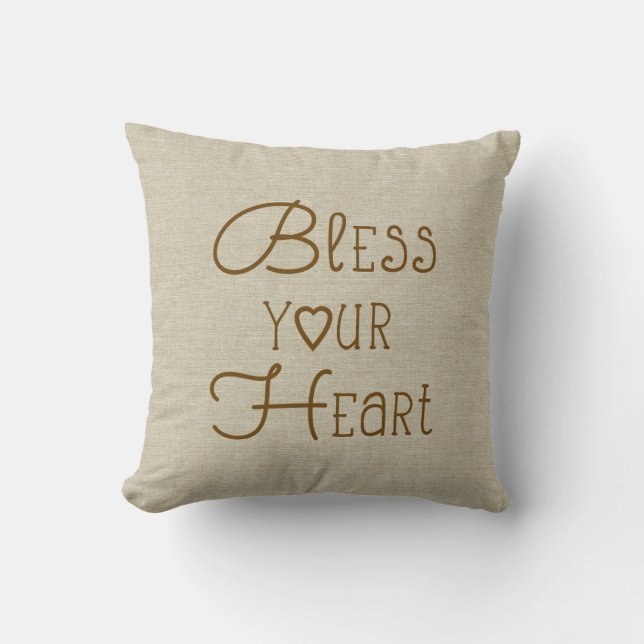 Coussin Bless Your Heart burlap look nom personnalisé (Recto)