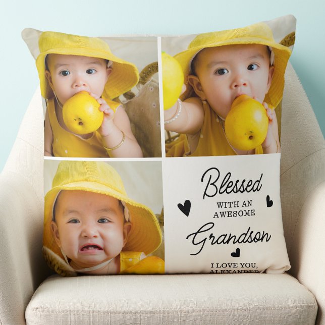 Coussin Blessé Grand-parents Personnalisé Grand-fils 3 Pho (Créateur téléchargé)