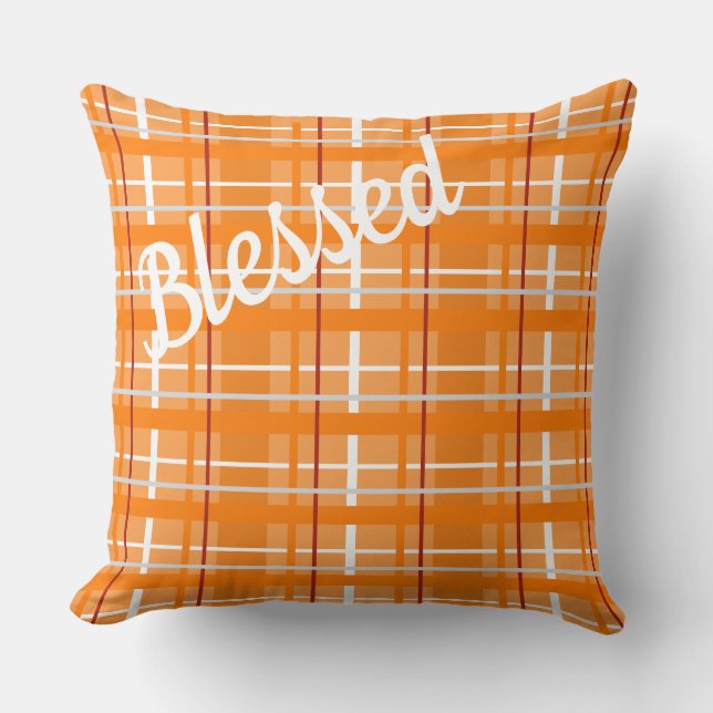 Coussin Blessed Orange Plaid Lrow Pillow avec Inverse (Recto)