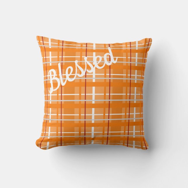 Coussin Blessed Orange Plaid Lrow Pillow avec Inverse (Recto)