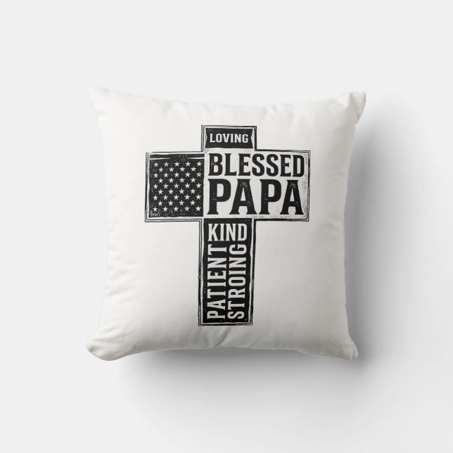 Coussin Blessed Papa Cross Christian Vintage Typography De (Recto)