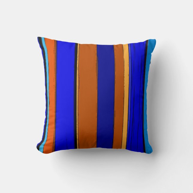 Coussin Bleu Abstrait Et Orange 930 - Bandes Verticales (Recto)