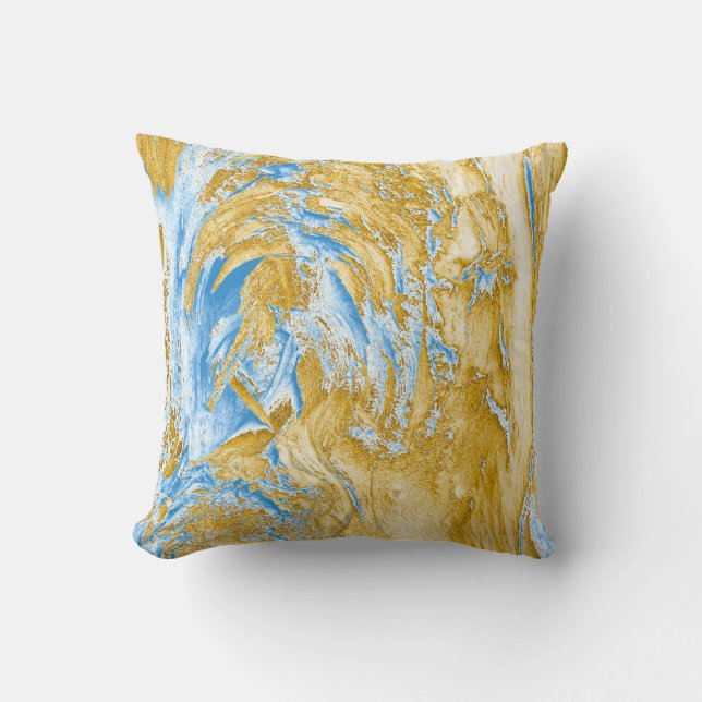 Coussin Bleu Abstrait : Touches dorées. (Recto)