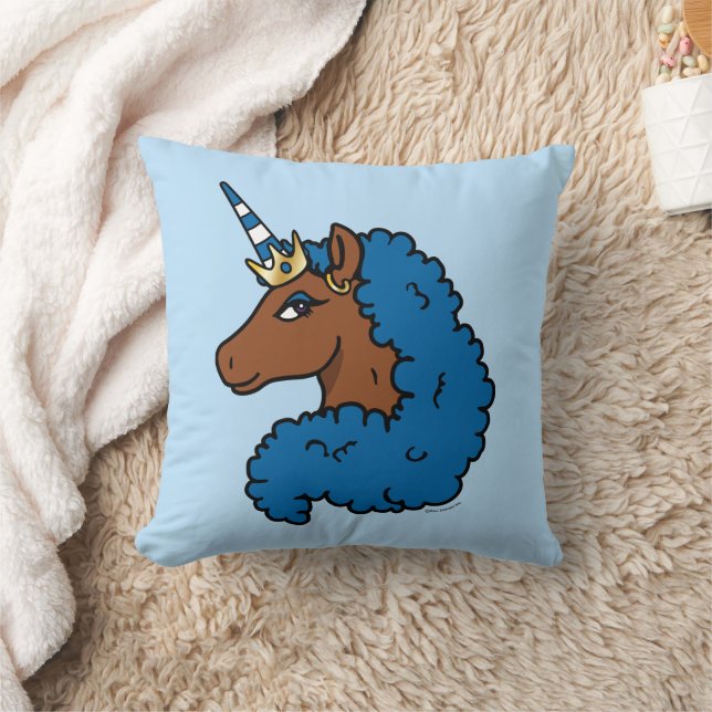 Coussin Bleu Afro Unicorn (Couverture)