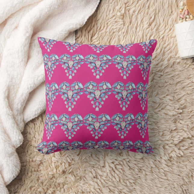 Coussin Bleu aigue-marine argent diamant cœur rose chaud (Couverture)