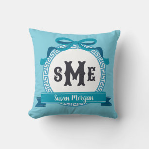 Coussin Bleu Aqua Profond Monogramme à l'Envers à Clef Gre