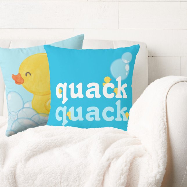 Coussin Bleu Aquarelle Canard en caoutchouc Double Côté (QUACK QUACK Boy Watercolor Rubber Duck Double Sided Throw Pillow (Couch))