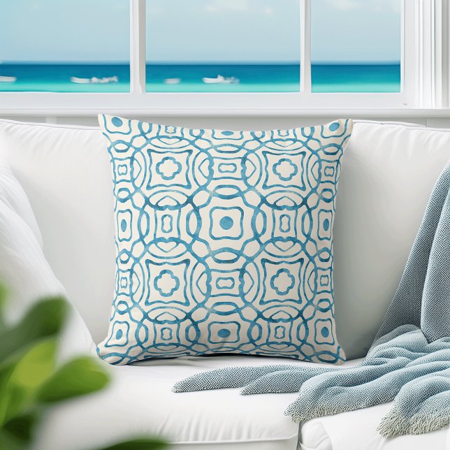 Coussin Bleu aquarelle Quatrefol Bloc Imprimer (Créateur téléchargé)