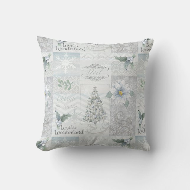 Coussin bleu argenté de décor de Noël (Recto)