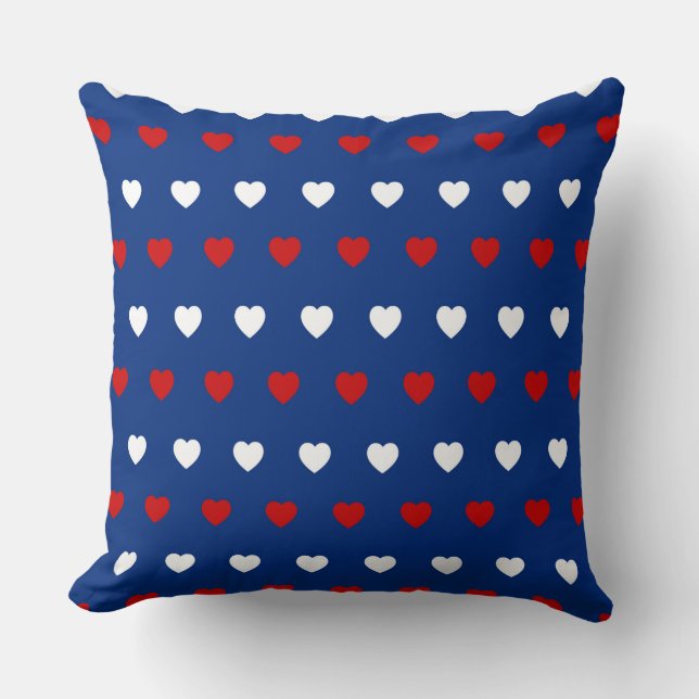 COUSSIN BLEU AVEC CŒURS ROUGES & BLANCS (Recto)