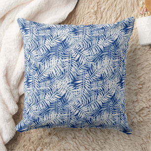 Coussin Bleu avec motif tropical blanc