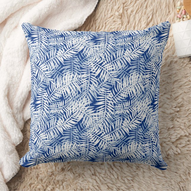 Coussin Bleu avec motif tropical blanc (Couverture)