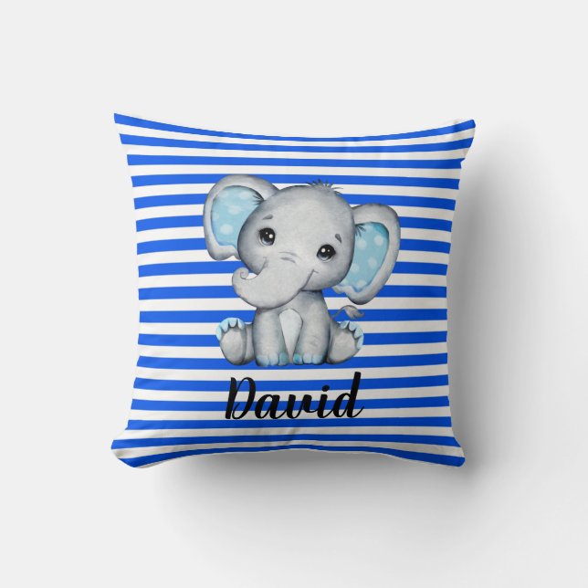 Coussin Bleu bande avec éléphant   (Recto)