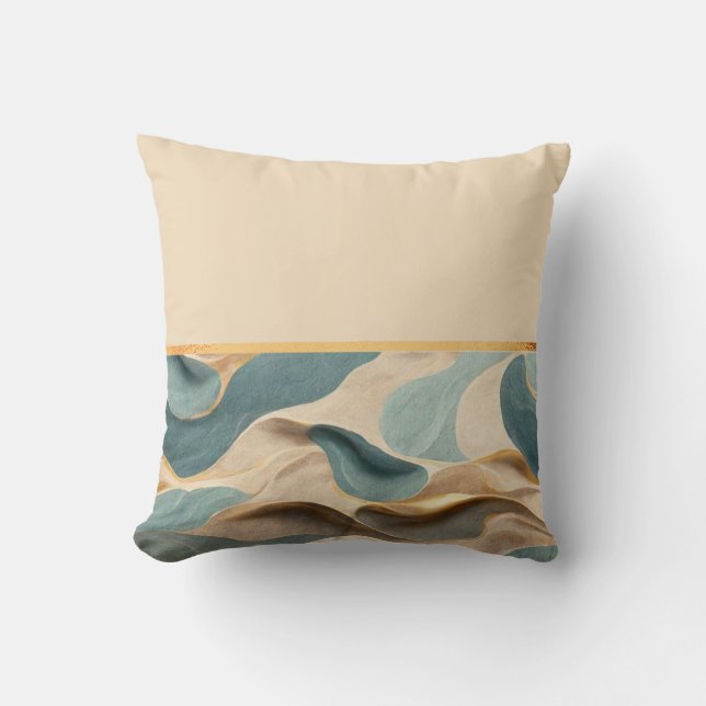 Coussin bleu beige vert vague (Recto)