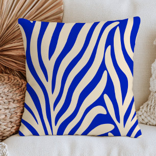 Coussin Bleu & Blanc Abstrait Botanique BOHO Chic Moderne