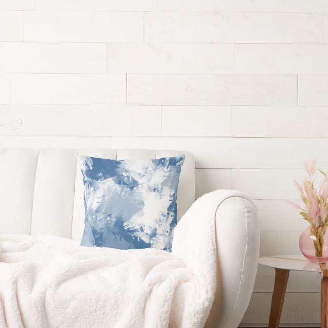 Coussin Bleu Blanc Abstrait Brosses modernes (Canapé)