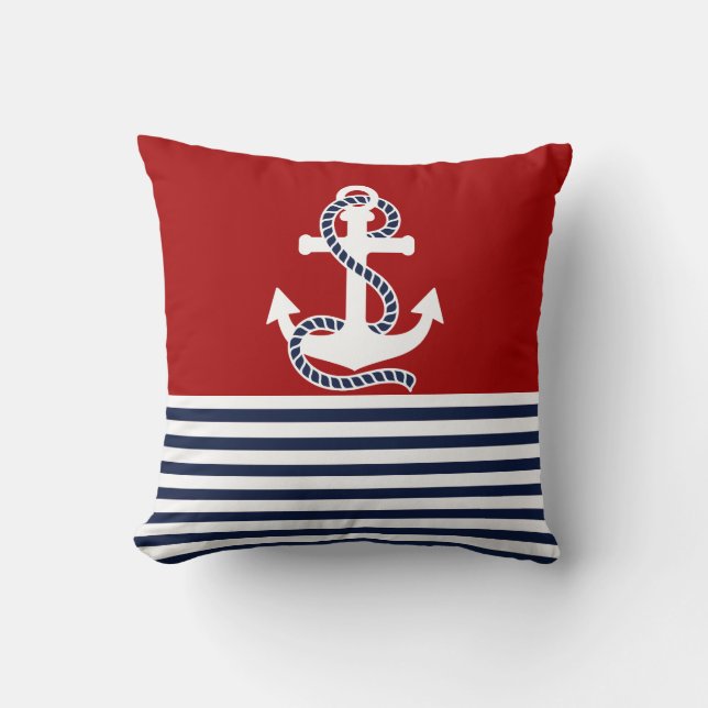 Coussin Bleu blanc de la marine et Ancre blanche (Recto)