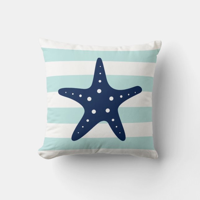 Coussin Bleu blanc et Grandes pintes Motif Starfish (Recto)