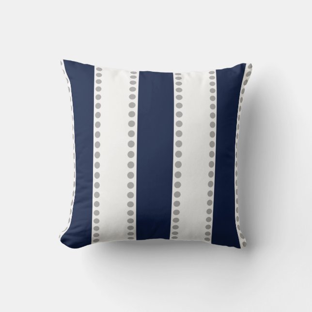 Coussin Bleu blanc gris Pois de la Marine moderne | (Recto)